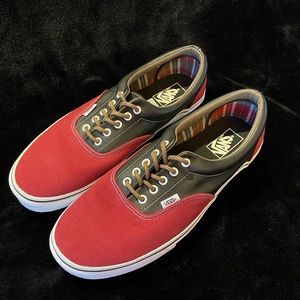 Like New!  Black leather red canvas VANS mens size 11.5 skate shoe.